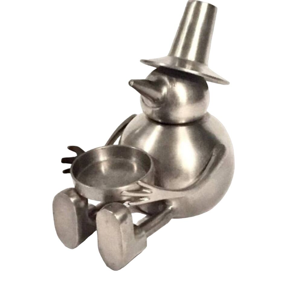 Vintage Eddie Bauer Silver Stainless Steel Snowman Candleholder 6” x 5.75 x 3”